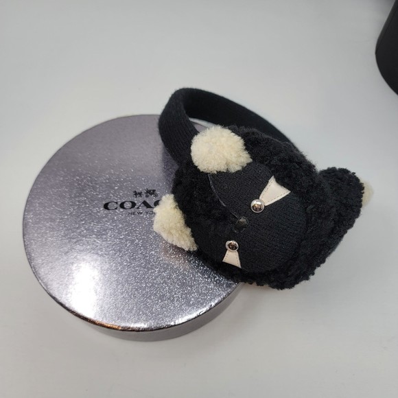 Coach Accessories Coach Earmuffs Os Raccoon Shearling Wool Leather